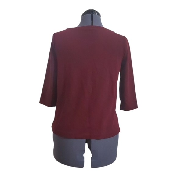 J. Jill Ponte 3/4 Sleeve Top Burgundy Red Size Small - Picture 2 of 6